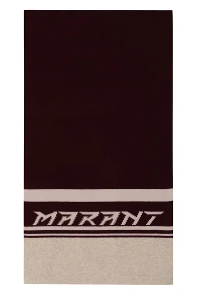 Isabel Marant Wool Blend Scarf With Logo Intarsia In Prune