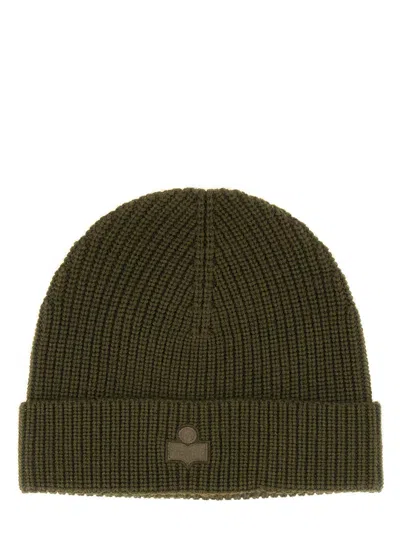 Isabel Marant Wool Hat With Logo Patch In Green