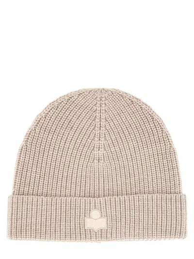 Isabel Marant Wool Hat With Logo Patch In Sand