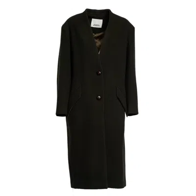 Isabel Marant Wool Long Jacket With Oversized Fit In Brown