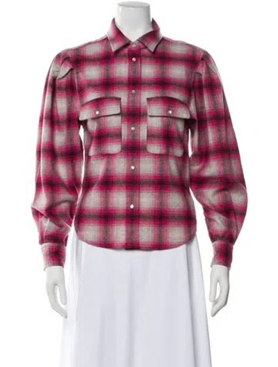 Pre-owned Isabel Marant Wool Plaid Print Blouse In Pink