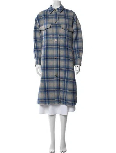 Pre-owned Isabel Marant Wool Plaid Print Coat In Blue