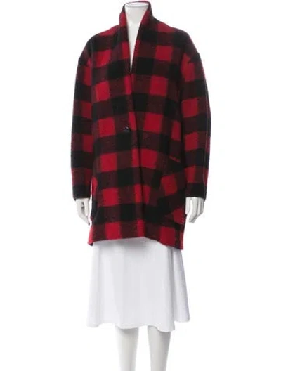 Pre-owned Isabel Marant Wool Plaid Print Coat In Red