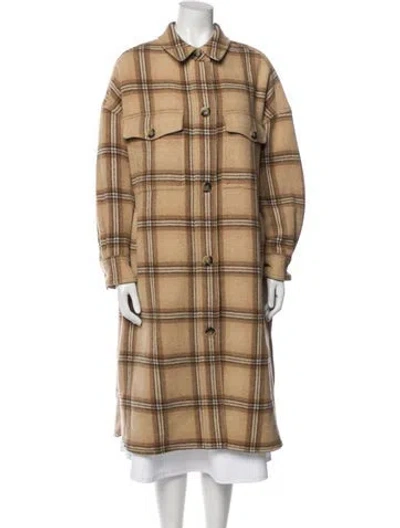 Pre-owned Isabel Marant Wool Plaid Print Faux Fur Coat In Neutral