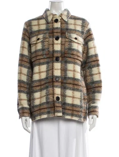 Pre-owned Isabel Marant Wool Plaid Print Faux Fur Jacket In Neutral