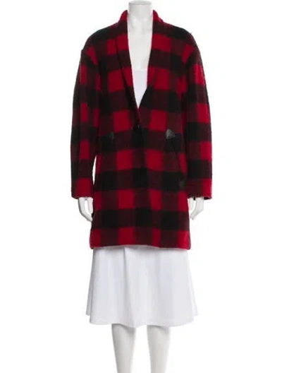 Pre-owned Isabel Marant Wool Plaid Print Peacoat In Red