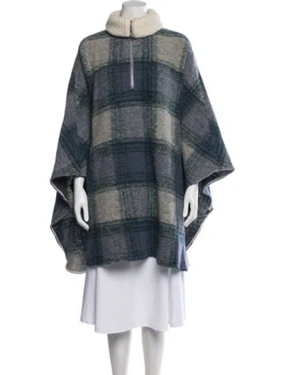 Pre-owned Isabel Marant Wool Plaid Print Poncho In Blue