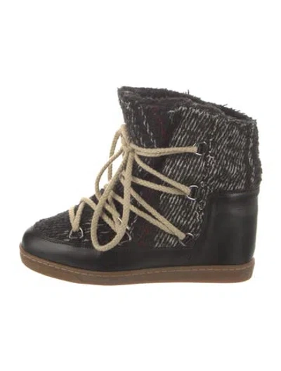 Pre-owned Isabel Marant Wool Striped Lace-up Boots In Black