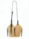 Isabel Marant Woven Raffia Shoulder Bag With Black Leather Accents In White