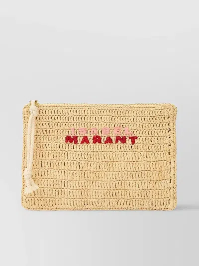 Isabel Marant Woven Texture Mini Bags With Wristlet Strap In Natural/pink