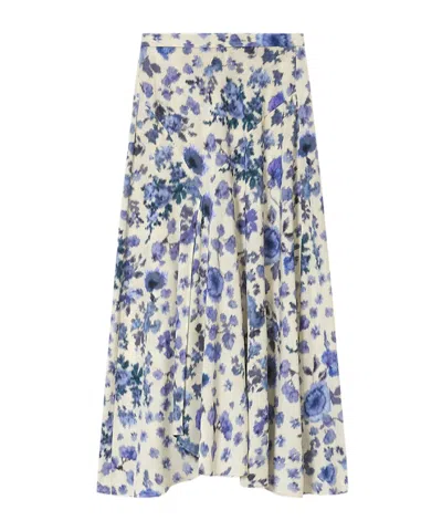 Isabel Marant Sakura Pleated Floral-print Silk-blend Midi Skirt In Blue