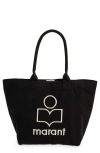 Isabel Marant Xo Capsule Small Yenky Embroidered Logo Canvas Tote In Faded Black