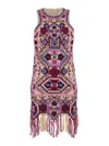 Isabel Marant Fringed Embroidered Geometric Scoop Sleeveless Dress In Multi