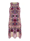 Isabel Marant Fringed Embroidered Geometric Scoop Sleeveless Dress In Multi