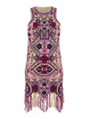 Isabel Marant Fringed Embroidered Geometric Scoop Sleeveless Dress In Multi