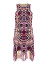 Isabel Marant Fringed Embroidered Geometric Scoop Sleeveless Dress In Multi