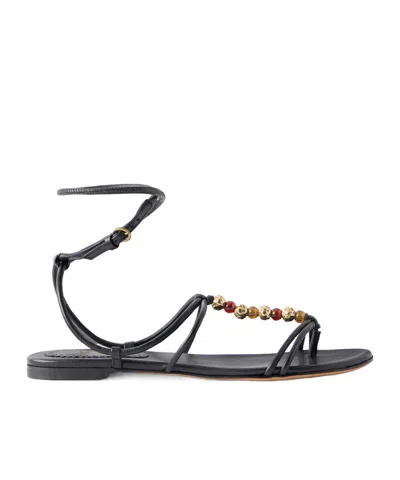Isabel Marant Yctoria Beaded-strap Leather Sandals In Black