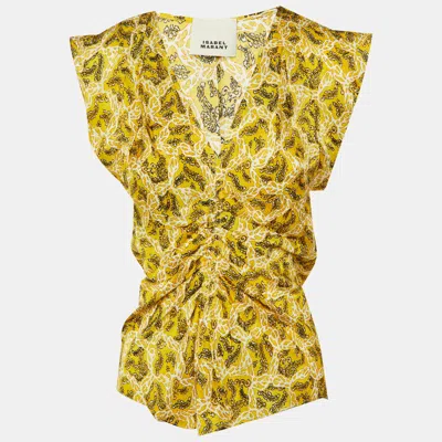 Isabel Marant Yellow Printed Silk Lonea Ruched Top