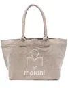 Isabel Marant Yenky Zipped Embroidered Logo Canvas Tote In Beige