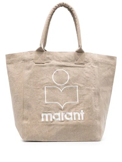 Isabel Marant Yenky Canvas Tote Bag With Embroidered Logo In Nude & Neutrals