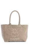 Isabel Marant Yenky Zipped Embroidered Logo Canvas Tote In Beige