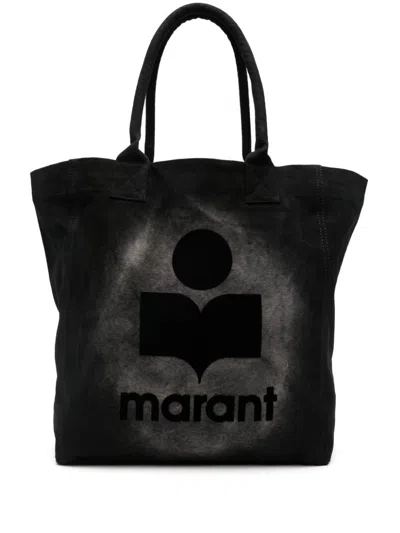 Isabel Marant Etoile-flocked Canvas Tote Bag In Black