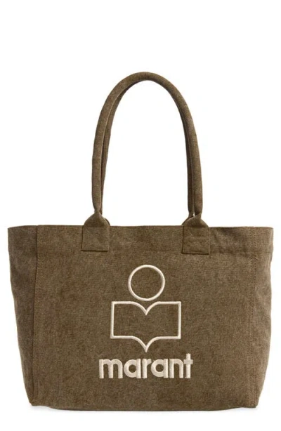 Isabel Marant Yenky Zipped Embroidered Logo Canvas Tote In Brown