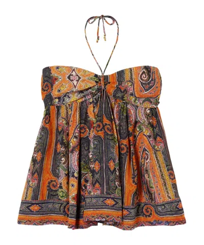 Isabel Marant Yickia Tiered Printed Silk-voile Halterneck Top In Brown