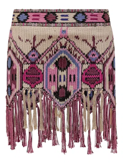 Isabel Marant Yolana Fringed Sequin-embellished Jacquard-knit Cotton Mini Skirt In Multi