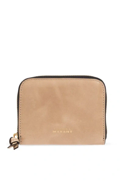 Isabel Marant Yuki Logo Printed Zipped Wallet In Beige