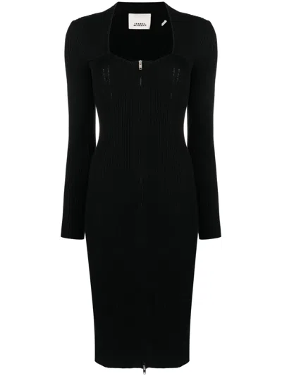 Isabel Marant Zael Bustier Long Sleeve Merino Wool Blend Sweater Dress In Black