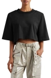 ISABEL MARANT ZAELY SHOULDER PAD CROP COTTON T-SHIRT