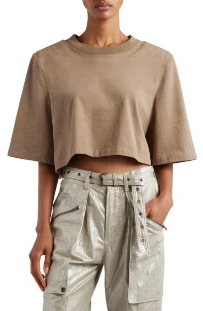 Isabel Marant Zaely Strong-shoulder Short-sleeve Crop T-shirt In Green