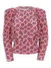 Isabel Marant Printed Blouse With Buttoned Cuffs And Ruched Shoulders In Multicolour
