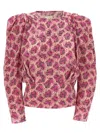 Isabel Marant Printed Blouse With Buttoned Cuffs And Ruched Shoulders In Pink