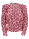 Isabel Marant Printed Blouse With Buttoned Cuffs And Ruched Shoulders In Pink