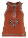 Isabel Marant Silk Top With Embroidered Geometric Pattern And Cut-out