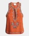 Isabel Marant Zahara Beaded Silk Tank Top In Orange