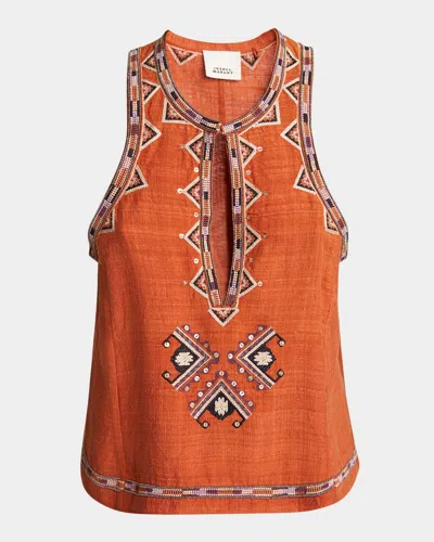 Isabel Marant Zahara Beaded Silk Tank Top In Orange