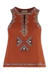 Isabel Marant Zahara Beaded Silk Tank Top In Orange