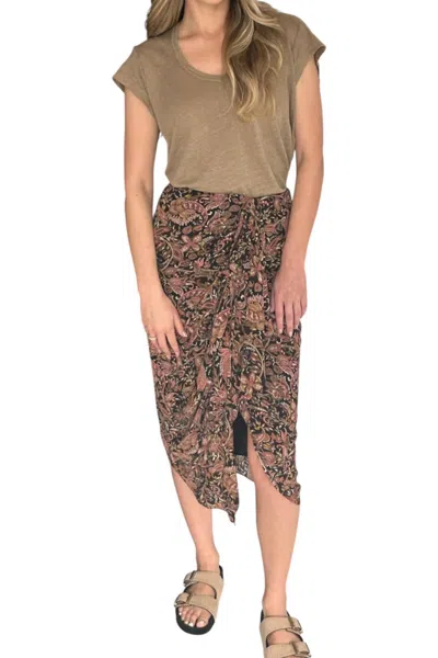 Isabel Marant Zaine Printed Draped Skirt In Black/ochre In Brown