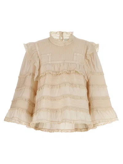 Isabel Marant Zalmara Topwear In Beige Silk In White