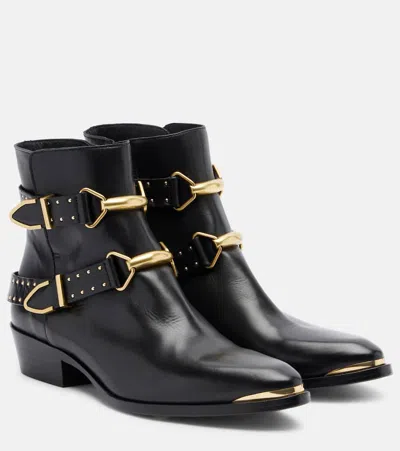 Isabel Marant Zalya Buckled Studded Leather Ankle Boots In Black