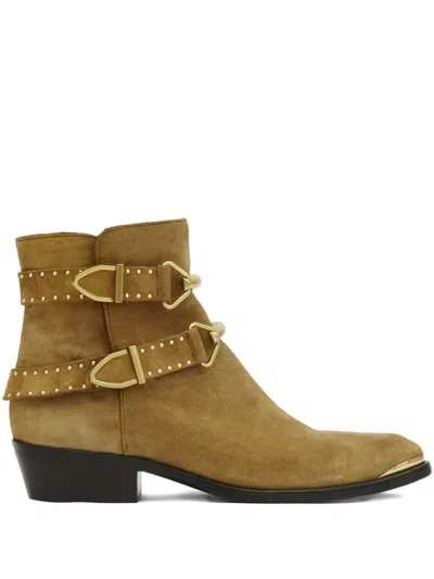 Isabel Marant Zalya Buckled Studded Suede Ankle Boots In Brown