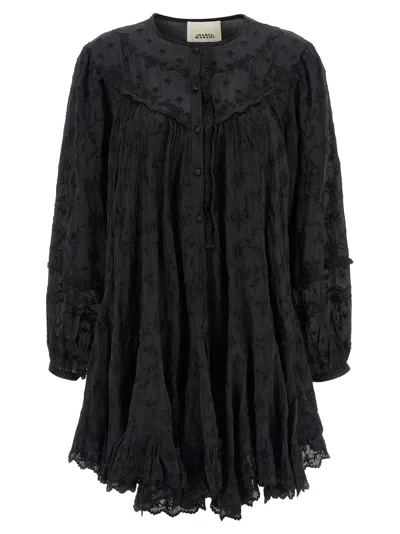 Isabel Marant Zame Ruffled Embroidered Cotton And Silk-blend Mini Dress In Black