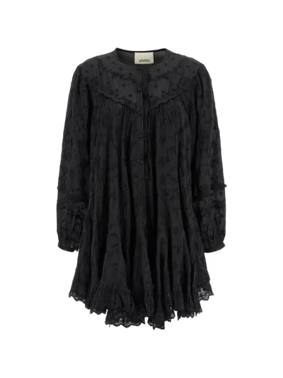 Isabel Marant Zame Ruffled Embroidered Cotton And Silk-blend Mini Dress In Black