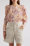 Isabel Marant Zarga Abstract Print Stretch Silk Top In Ecru/plum