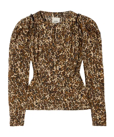 Isabel Marant Zarga Pleated Leopard-print Silk-blend Blouse In Brown