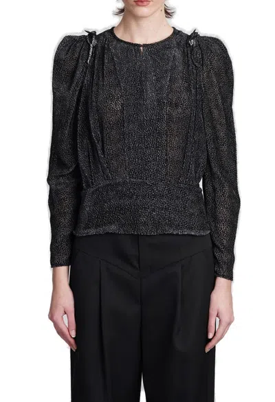 Isabel Marant Zarga Flocked Chiffon Blouse In Black