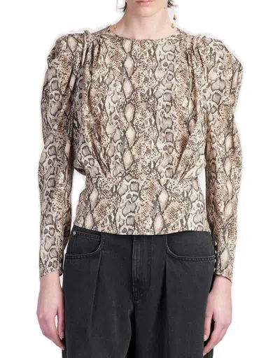 Isabel Marant Beige Zarga Printed Silk Top In Multicolor